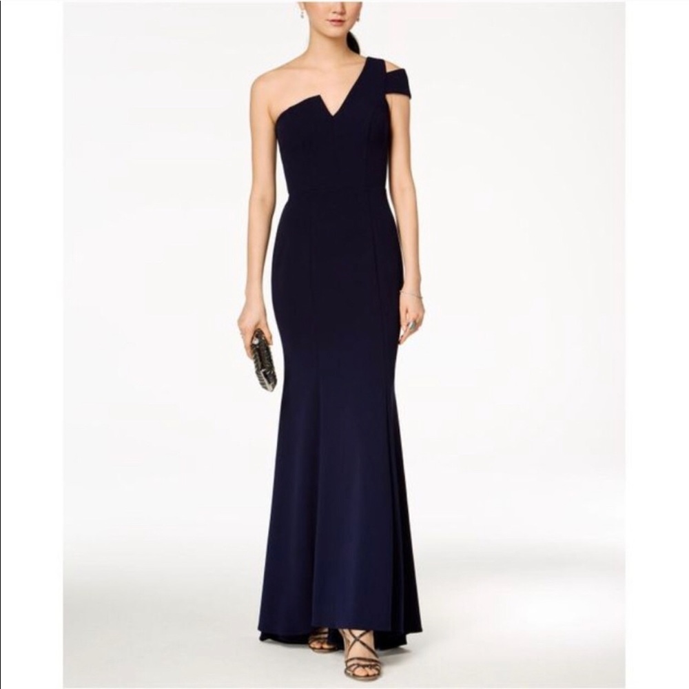 Betsy & Adam one shoulder evening dress